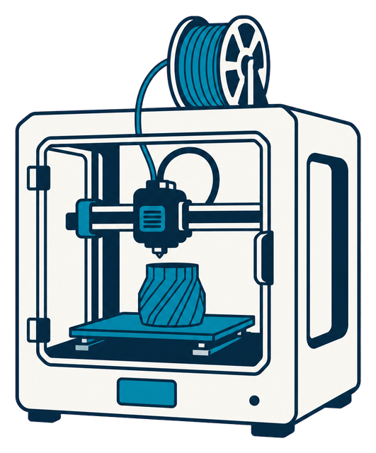 Illustration of an enclosed desktop 3D printer